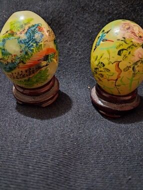 Vintage, Hand-Painted Jade Decorative Chinese Eggs